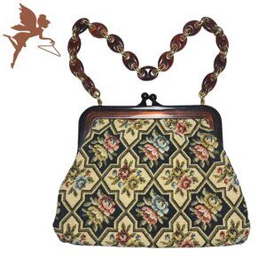VINTAGE Walborg RARE Petit Point Tapestry Bag With Lucite Chain Strap